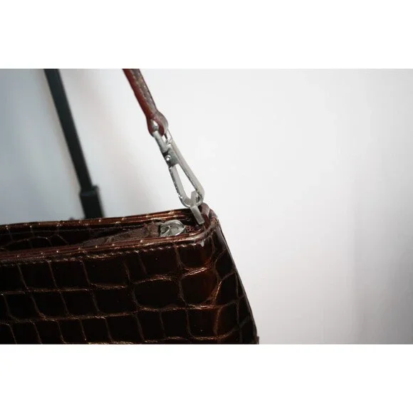 Kenneth Cole Reaction Brown/Copper Faux Alligator Print Clutch Shoulder purse - Picture 7 of 16